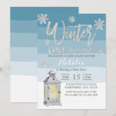 Winter Wonderland Snowflakes & Lantern Baby shower Kaart (Voorkant / Achterkant)
