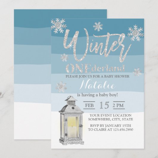 Winter Wonderland Snowflakes & Lantern Baby shower Kaart (Voorkant / Achterkant)