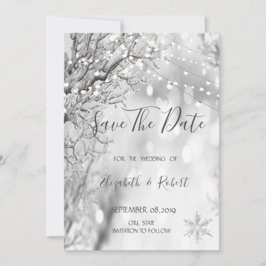 Winter Wonderland, Snowflakes Save the Date (Voorkant)