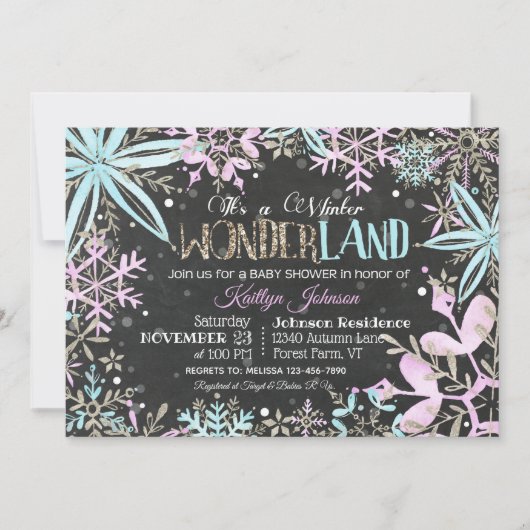 Winter Wonderland Snowflakes Sparkle Baby shower Kaart (Voorkant)