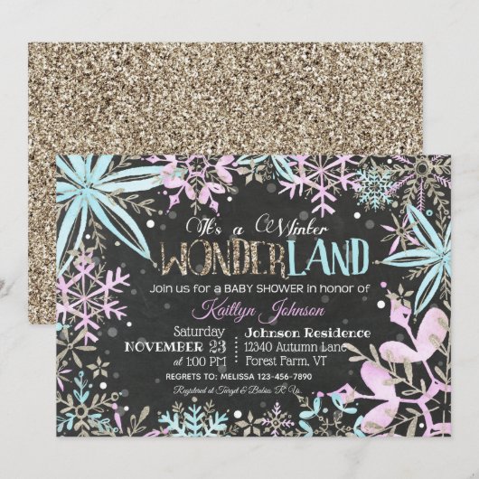 Winter Wonderland Snowflakes Sparkle Baby shower Kaart (Voorkant / Achterkant)