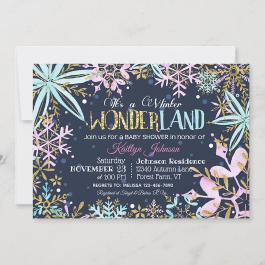 Winter Wonderland Snowflakes Sparkle Baby shower Kaart (Voorkant)