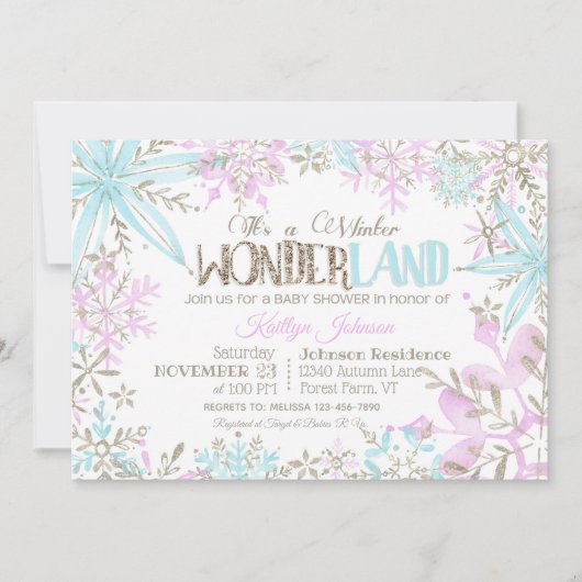 Winter Wonderland Snowflakes Sparkle Baby shower Kaart (Voorkant)