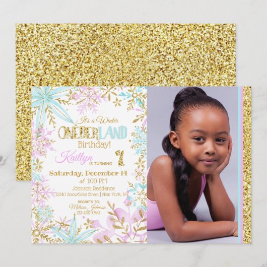 Winter Wonderland Snowflakes Sparkle Birthday Kaart (Voorkant / Achterkant)