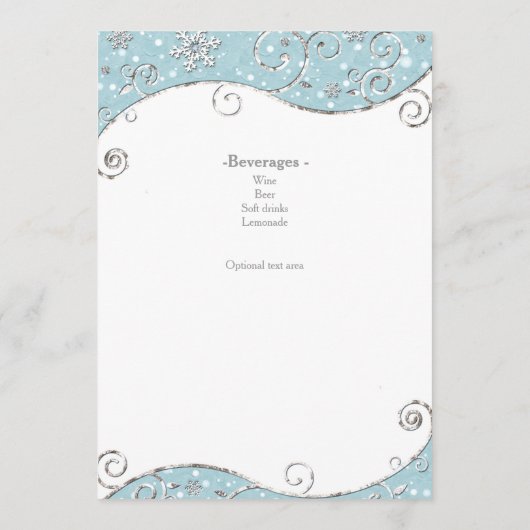 Winter Wonderland Snowflakes Swirl Wedding Menu (Achterkant)