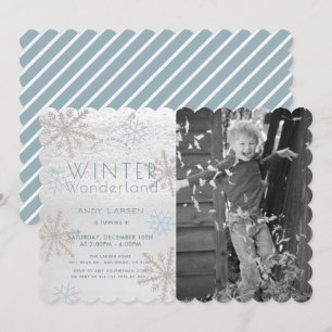 Winter Wonderland Snowflakke Blue Photo Birthday Kaart