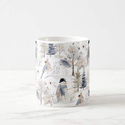 Winter Wonderland Snowman and Bird Pattern Koffiemok (Center)