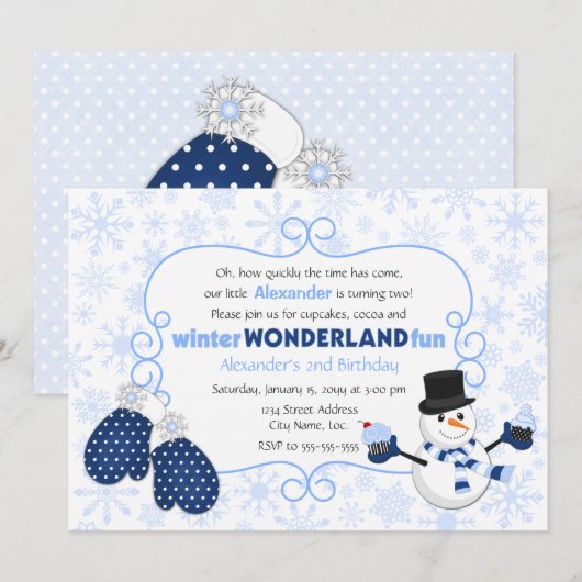 Winter Wonderland Snowman Birthday Kaart (Voorkant / Achterkant)