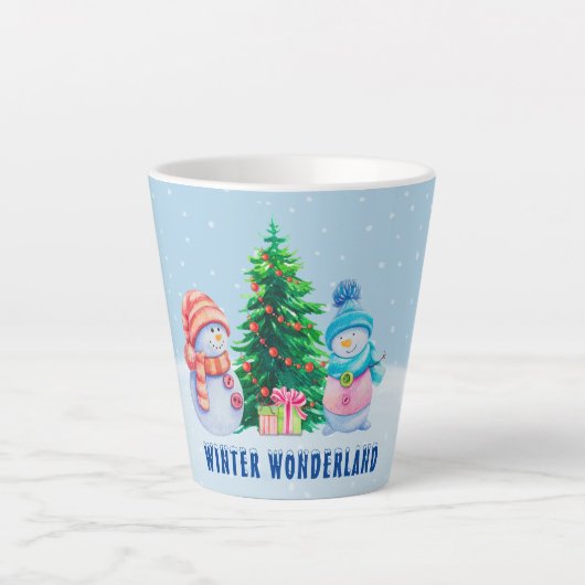 Winter Wonderland Snowman Couple Latte Mok (Voorkant)