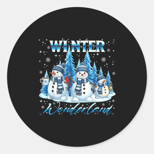 Winter Wonderland Snowman Family Snowflake Cozy Wi Ronde Sticker (Voorkant)