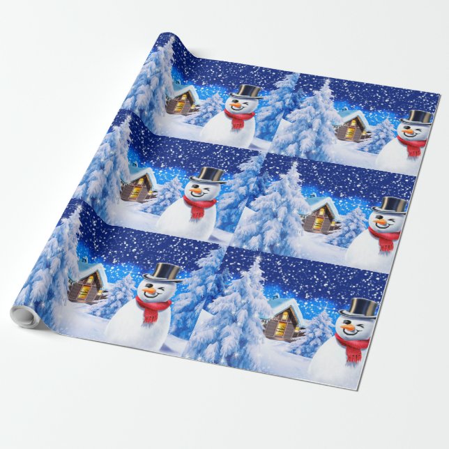 Winter wonderland snowman kerstinpakpapier cadeaupapier (Uitgerold)