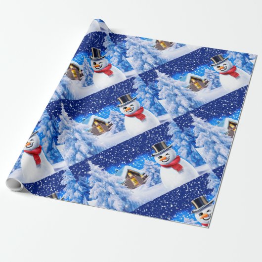Winter wonderland snowman kerstinpakpapier cadeaupapier (Uitgerold)