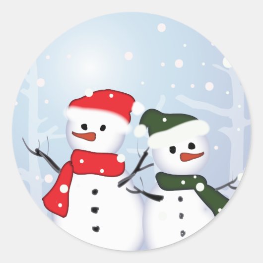 Winter Wonderland Snowman Ons eerste kerstfeest Ronde Sticker (Voorkant)