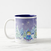 Winter Wonderland Snowman Pine Trees Coffee Cup Tweekleurige Koffiemok (Links)