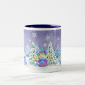 Winter Wonderland Snowman Pine Trees Coffee Cup Tweekleurige Koffiemok (Center)