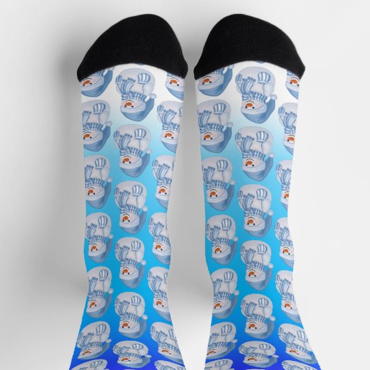 Winter Wonderland Snowman With Blue Hat and Scarf Sokken (Top)