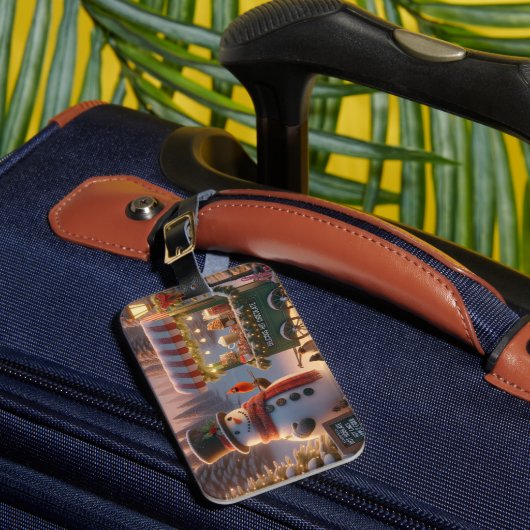 Winter Wonderland Snowman's Hot Chocolate Cart Bagagelabel (Voorkant Insitu 1)