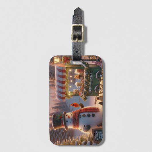 Winter Wonderland Snowman's Hot Chocolate Cart Bagagelabel (Voorkant (verticaal))