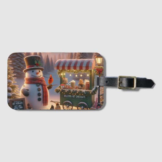 Winter Wonderland Snowman's Hot Chocolate Cart Bagagelabel (Voorkant (horizontaal))