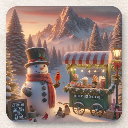 Winter Wonderland Snowman's Hot Chocolate Cart Bier Onderzetter (Voorkant)