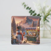 Winter Wonderland Snowman's Hot Chocolate Cart Feestdagenkaart (Staand voorkant)