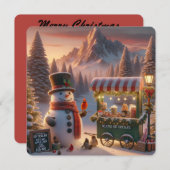 Winter Wonderland Snowman's Hot Chocolate Cart Feestdagenkaart (Voorkant / Achterkant)