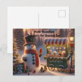 Winter Wonderland Snowman's Hot Chocolate Cart Feestdagenkaart (Voorkant / Achterkant)