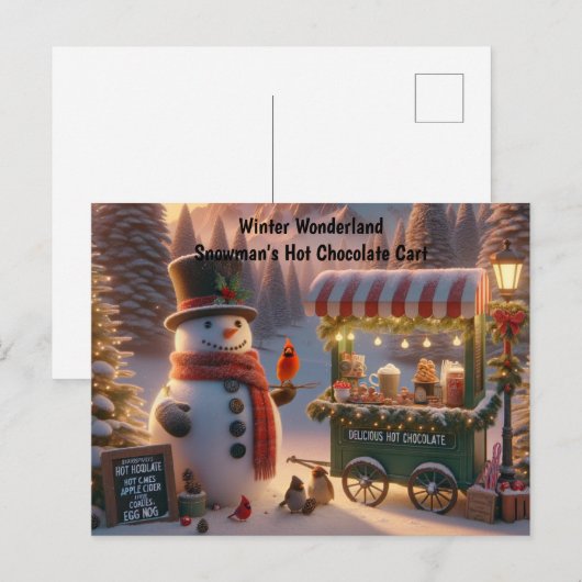 Winter Wonderland Snowman's Hot Chocolate Cart Feestdagenkaart (Voorkant / Achterkant)