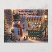 Winter Wonderland Snowman's Hot Chocolate Cart Feestdagenkaart (Voorkant)