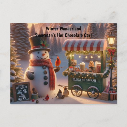 Winter Wonderland Snowman's Hot Chocolate Cart Feestdagenkaart (Voorkant)