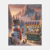 Winter Wonderland Snowman's Hot Chocolate Cart Fleece Deken (Voorkant)