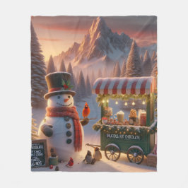 Winter Wonderland Snowman's Hot Chocolate Cart Fleece Deken