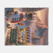 Winter Wonderland Snowman's Hot Chocolate Cart Fleece Deken (Voorkant (Horizontaal))