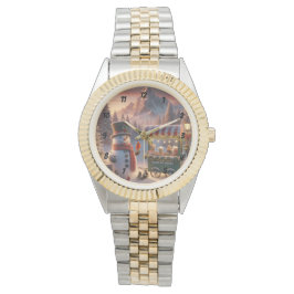Winter Wonderland Snowman's Hot Chocolate Cart Horloge