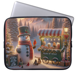 Winter Wonderland Snowman's Hot Chocolate Cart Laptop Sleeve