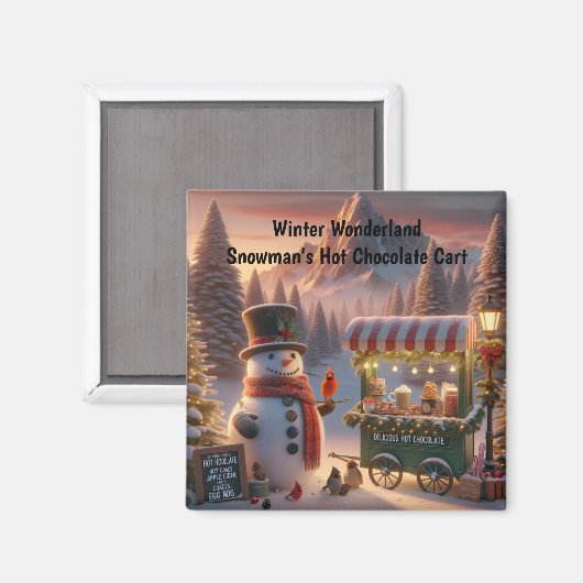 Winter Wonderland Snowman's Hot Chocolate Cart Magneet (Voorkant / Achterkant)