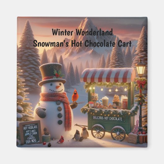 Winter Wonderland Snowman's Hot Chocolate Cart Magneet (Voorkant)
