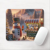 Winter Wonderland Snowman's Hot Chocolate Cart Muismat (Met muis)