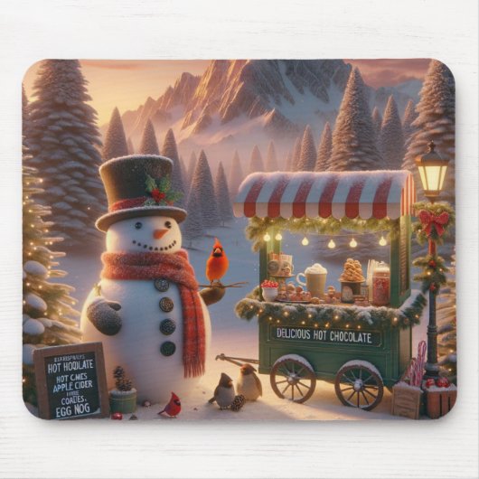 Winter Wonderland Snowman's Hot Chocolate Cart Muismat (Voorkant)