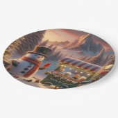 Winter Wonderland Snowman's Hot Chocolate Cart Papieren Bordje (Gekanteld)