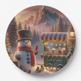 Winter Wonderland Snowman's Hot Chocolate Cart Papieren Bordje