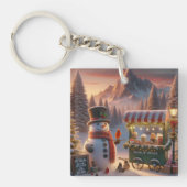 Winter Wonderland Snowman's Hot Chocolate Cart Sleutelhanger (voorkant)