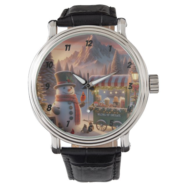 Winter Wonderland Snowman's Hot Chocolate Winkelwa Horloge (Voorkant)