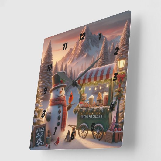Winter Wonderland Snowman's Hot Chocolate Winkelwa Vierkante Klok (Hoek)