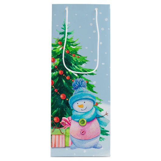 Winter Wonderland Snowmen Wine Gift Bag Wijn Cadeautas (Voorkant)
