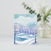 Winter Wonderland Snowy Blue Waterverf Schilderij Briefkaart (Staand voorkant)