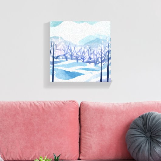 Winter Wonderland Snowy Blue Waterverf Schilderij Canvas Afdruk (Insitu (Woonkamer))