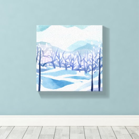 Winter Wonderland Snowy Blue Waterverf Schilderij Canvas Afdruk (Insitu (Houten vloer))