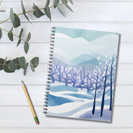 Winter Wonderland Snowy Blue Waterverf Schilderij Notitieboek