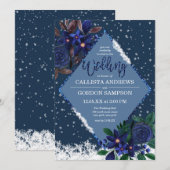 Winter Wonderland Snowy Floral Waterverf bruiloft Kaart (Voorkant / Achterkant)